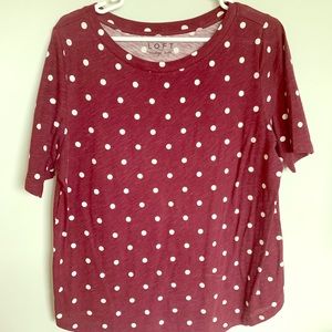 Maroon and white polka dot tee